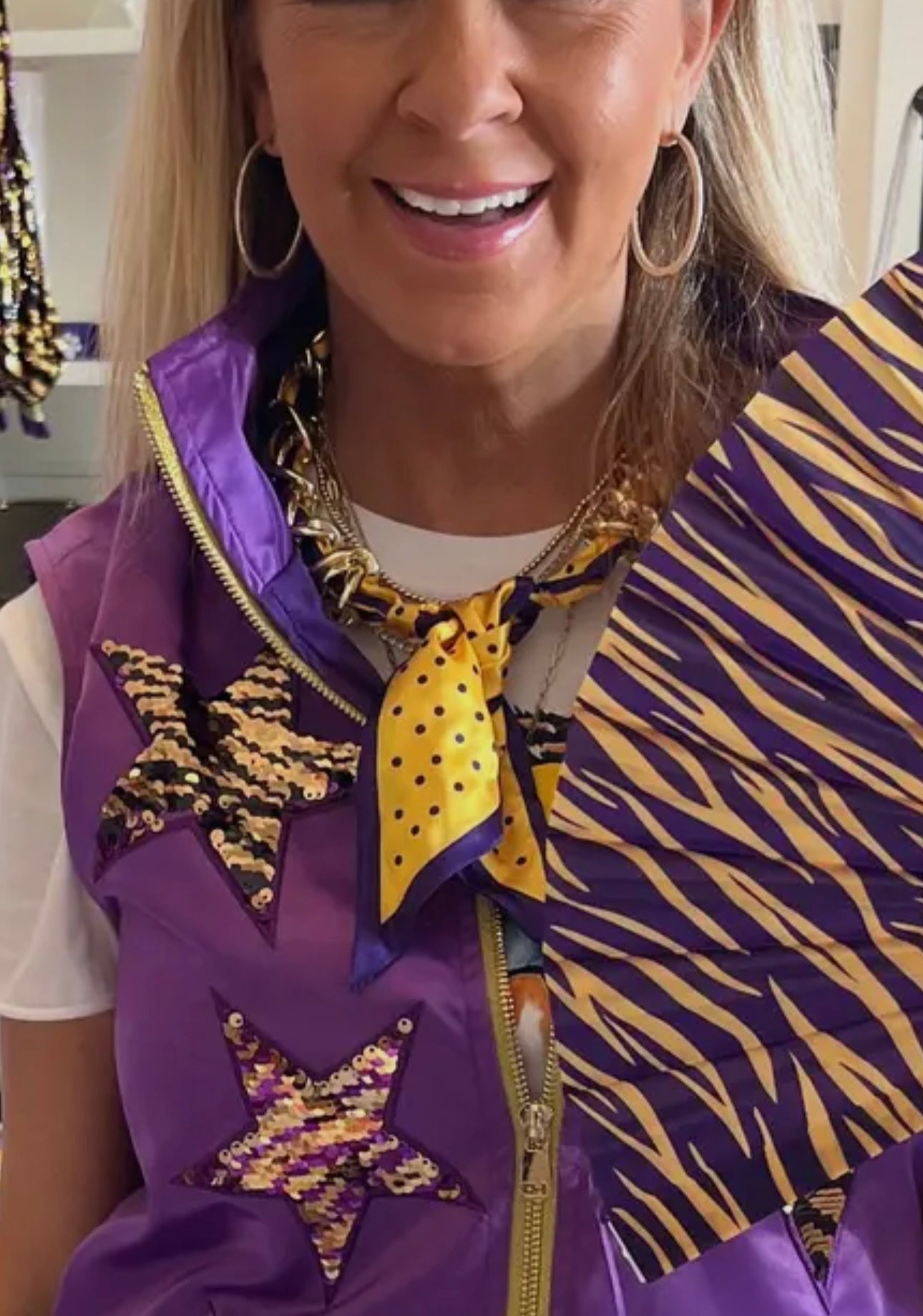 LSU Purple/White Scarf Chain Necklace