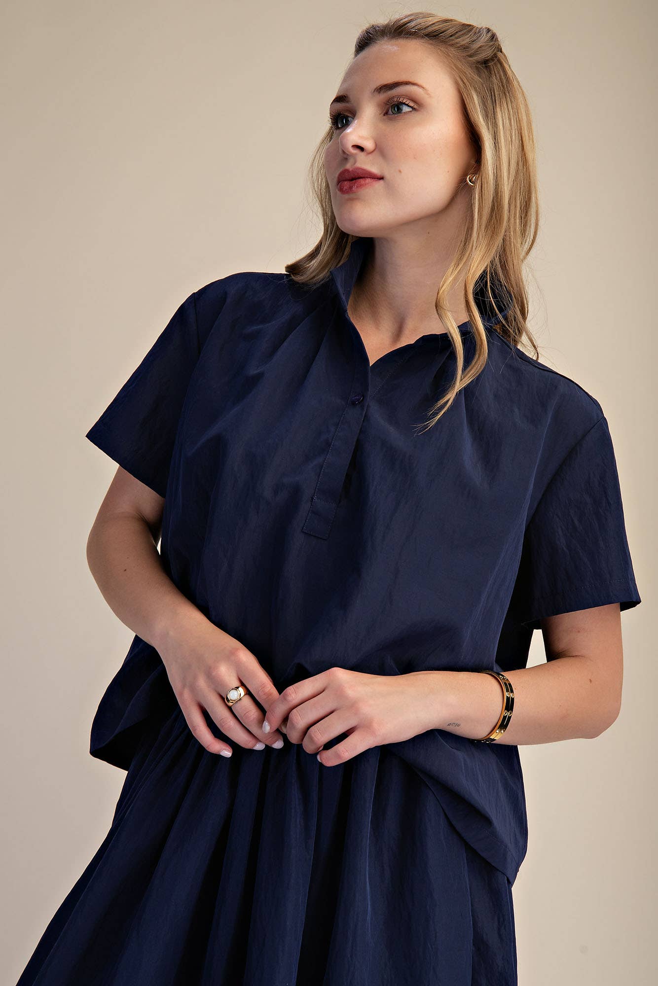 Stand Collar Short Sleeve Shirt