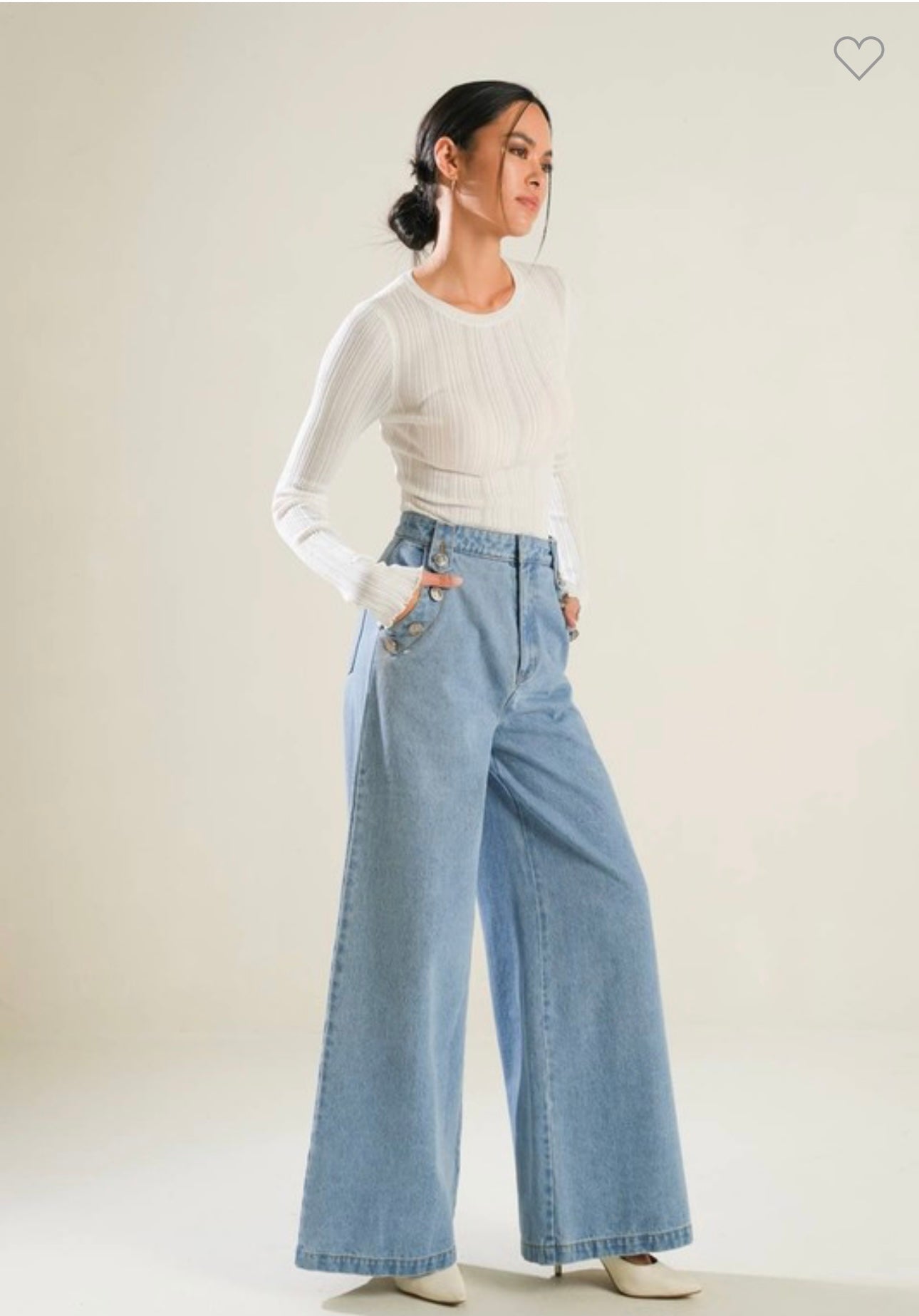 Free Market Wide Leg Jeans with Gold Accent Buttons