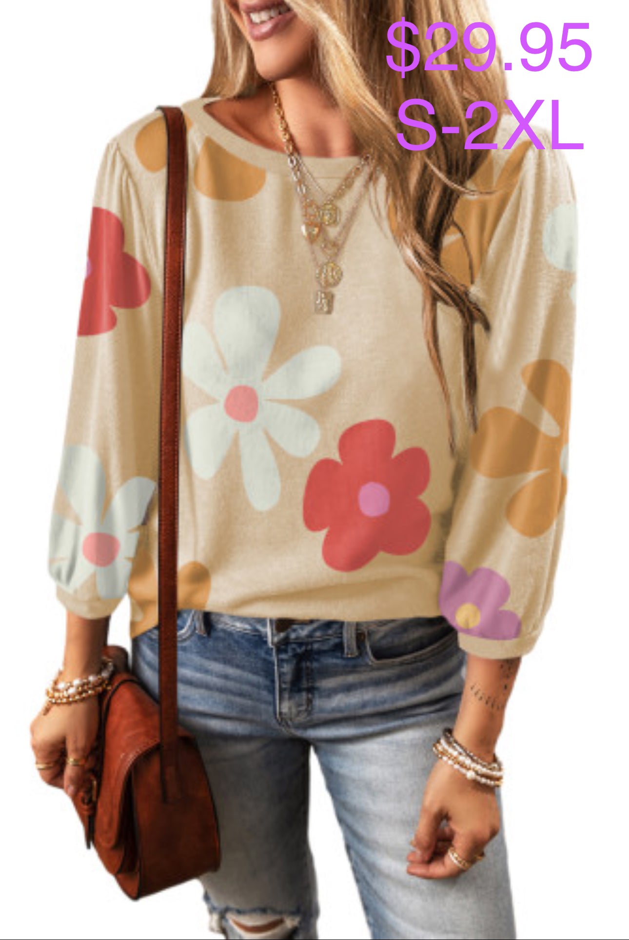 Apricot Flower Bracelet Sleeve Top