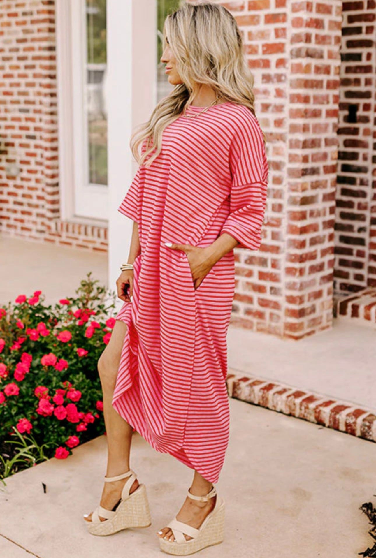 Strawberry Pink Striped Maxi Dress