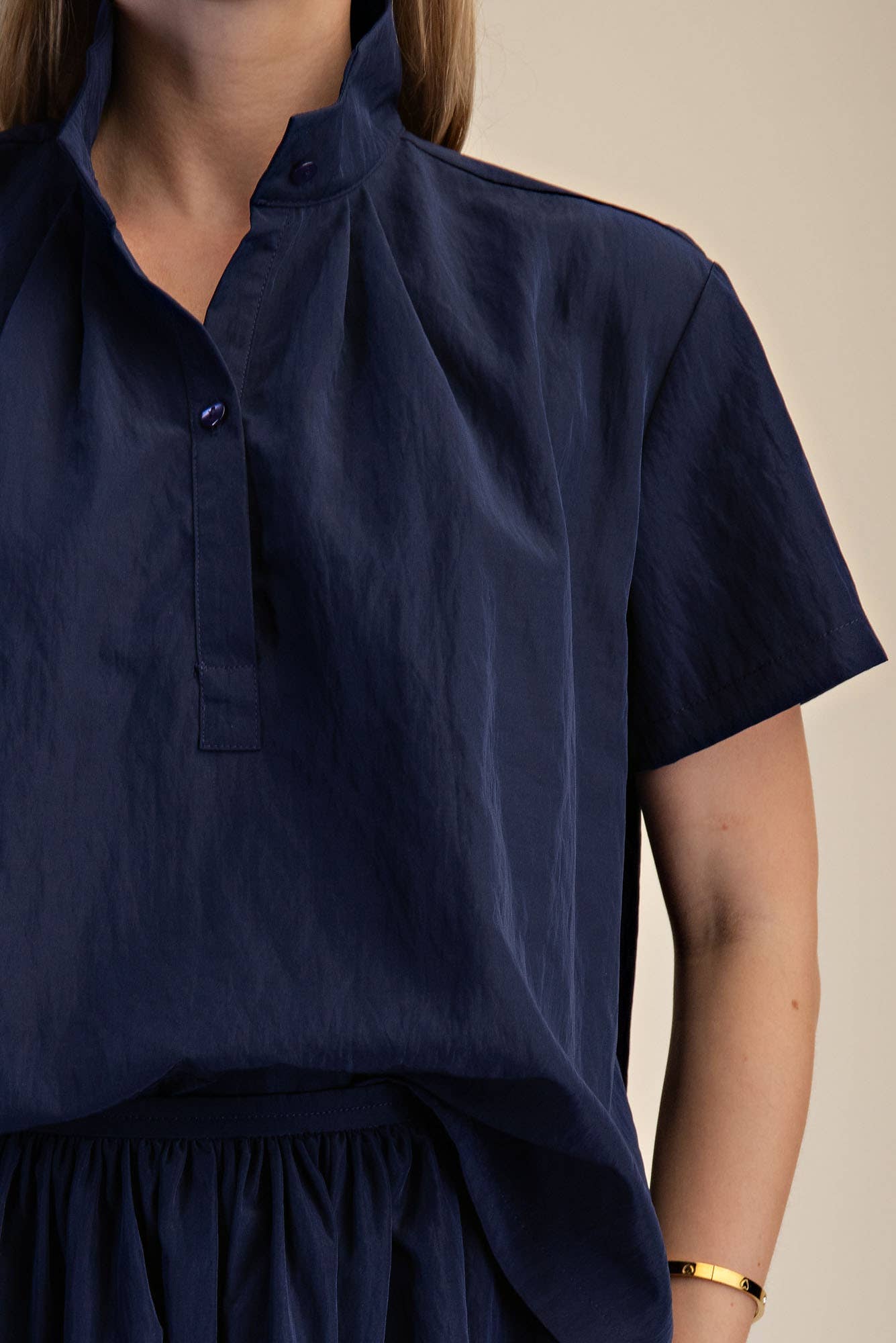 Stand Collar Short Sleeve Shirt