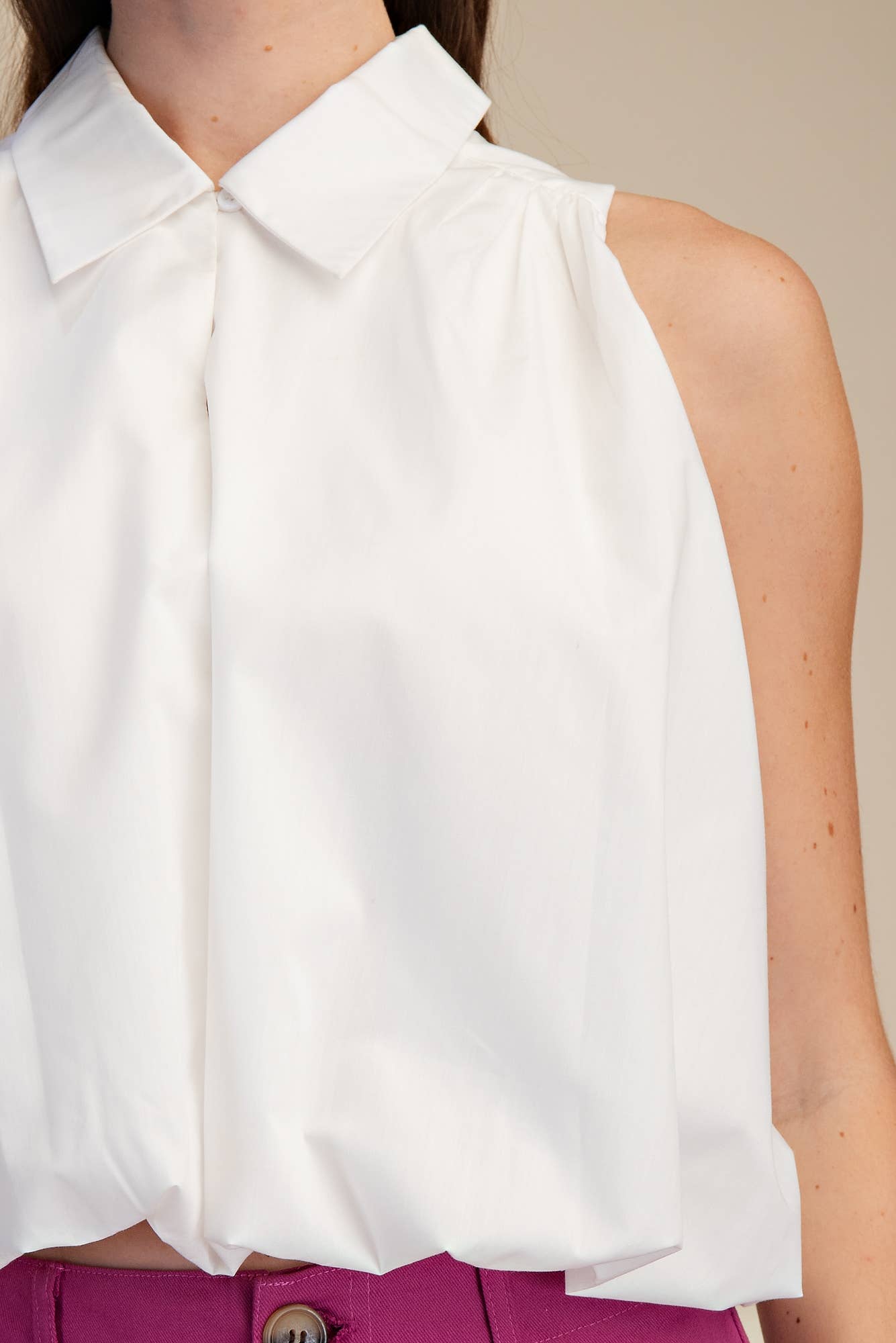 White Bubble Hem Sleeveless Shirt Top