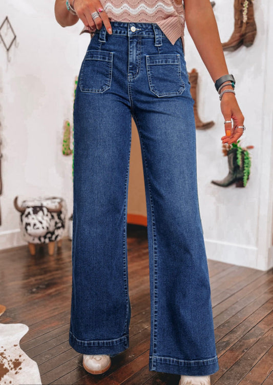 Sail Blue Wide Leg Pocketed High Waist Jeans