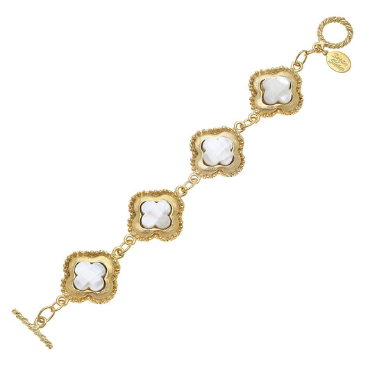 Susan Shaw Genuine Mother of Pearl Set in Gold Clover Bracelet