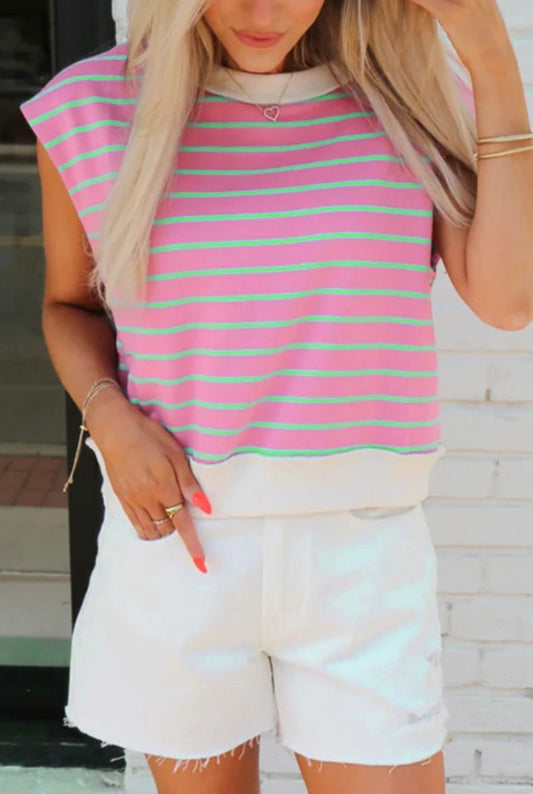 Pink Striped Cap Sleeve Top