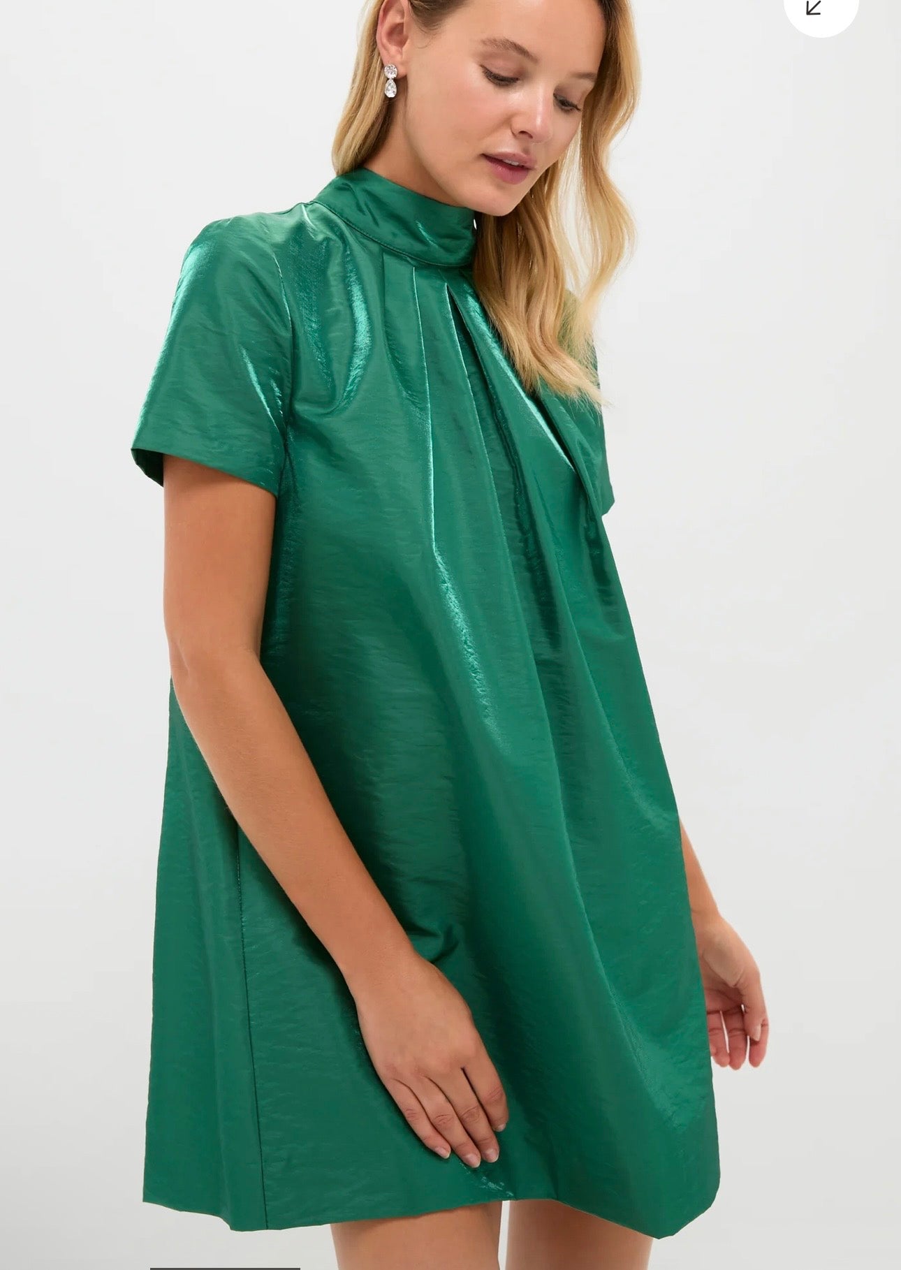 HYACINTH HOUSE Green Taffeta Embellished Ashton Bow Dress-Size XXS