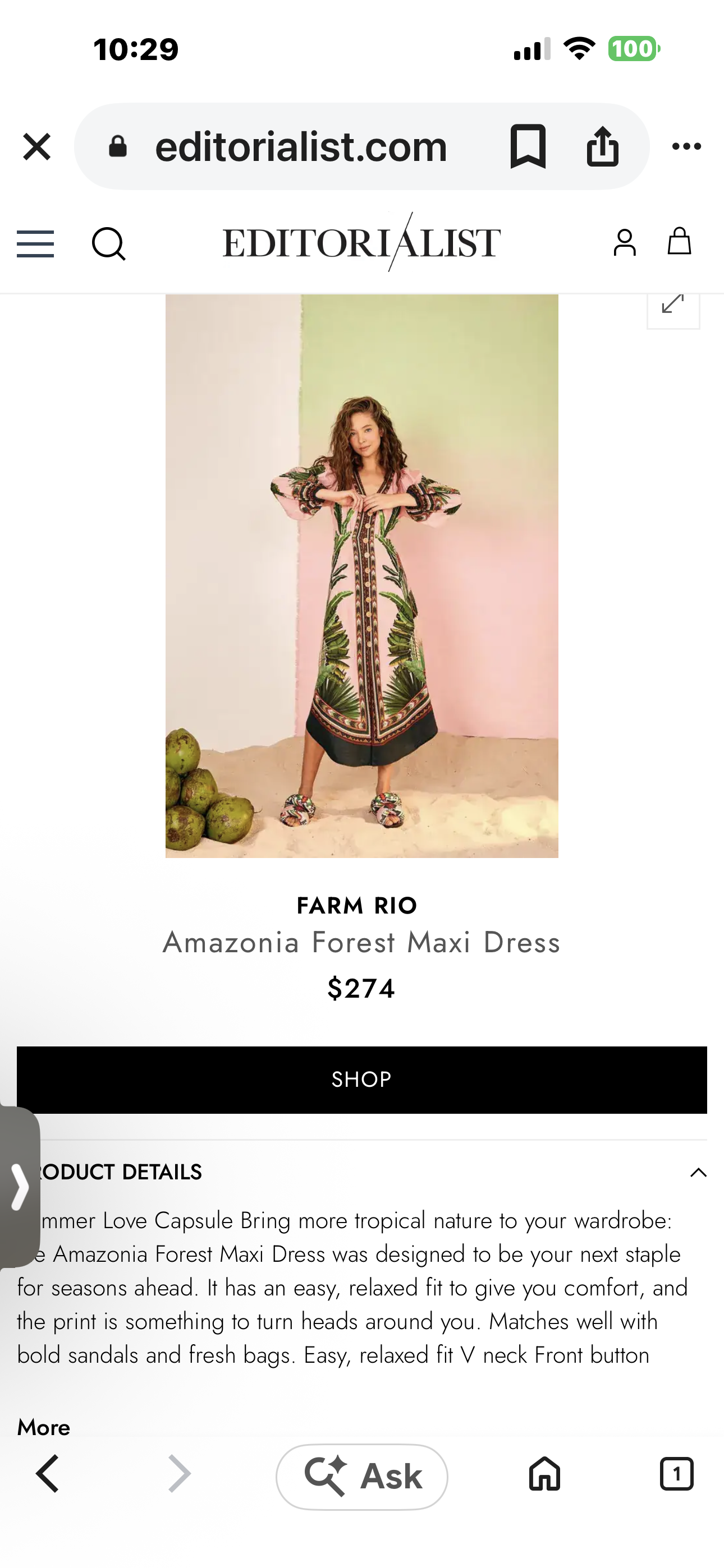 Farm Rio Amazonia Forest Maxi Dress-Size XS