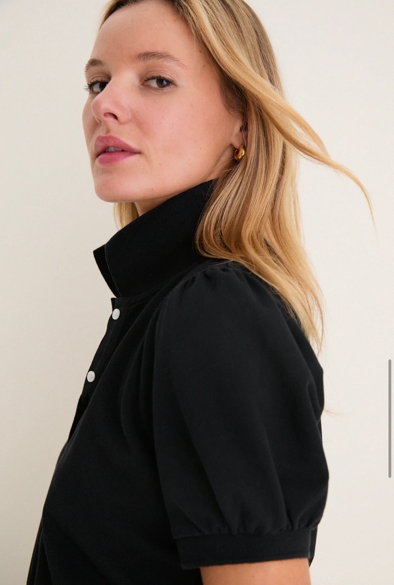 TUCKERNUCK
Black Pique Puff Sleeve Peggy Polo-Size Small