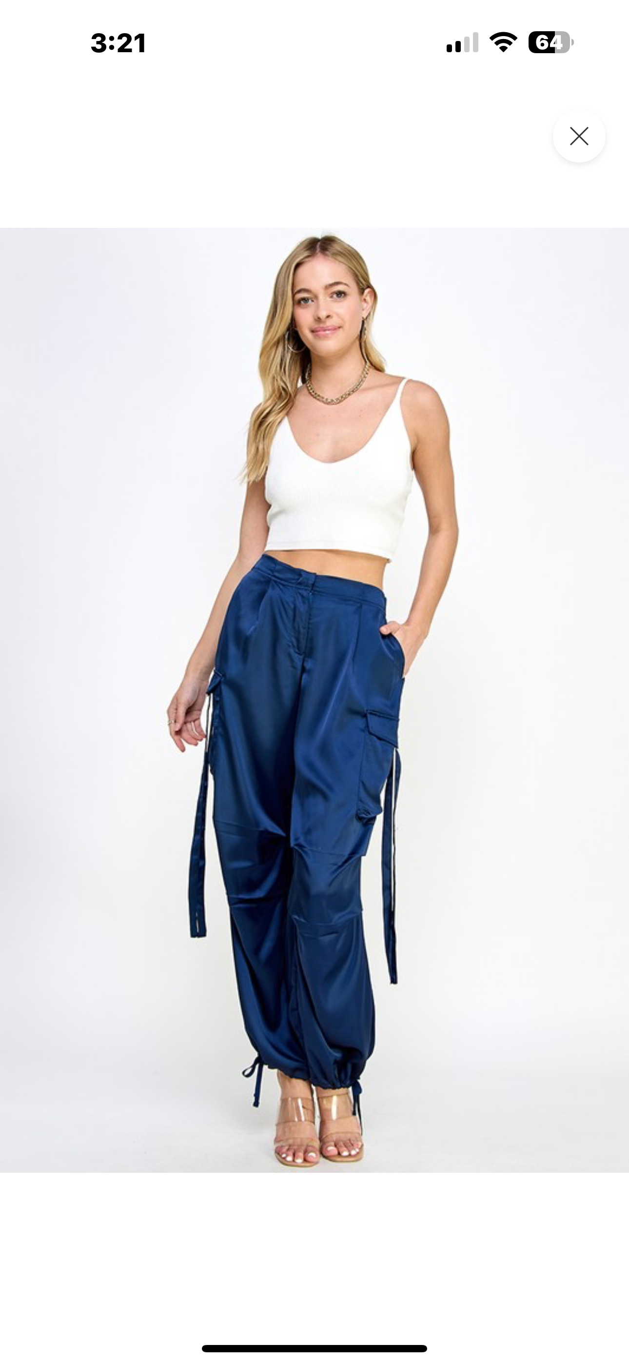 Satin Cargo Pants, Drawstring Cuff