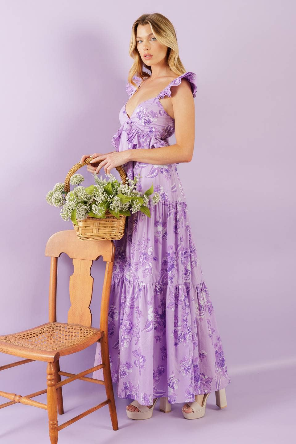 Coquette Purple Floral Woven Maxi Dress