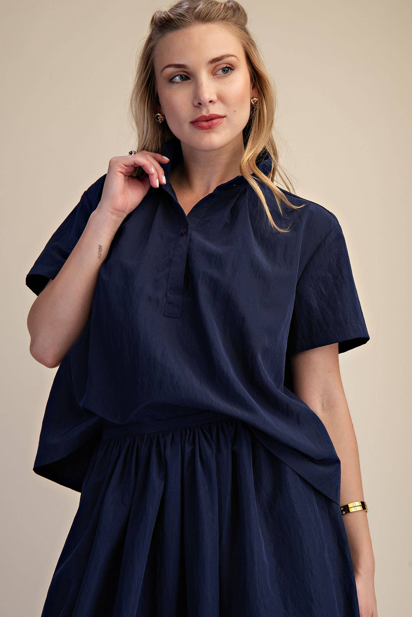 Stand Collar Short Sleeve Shirt
