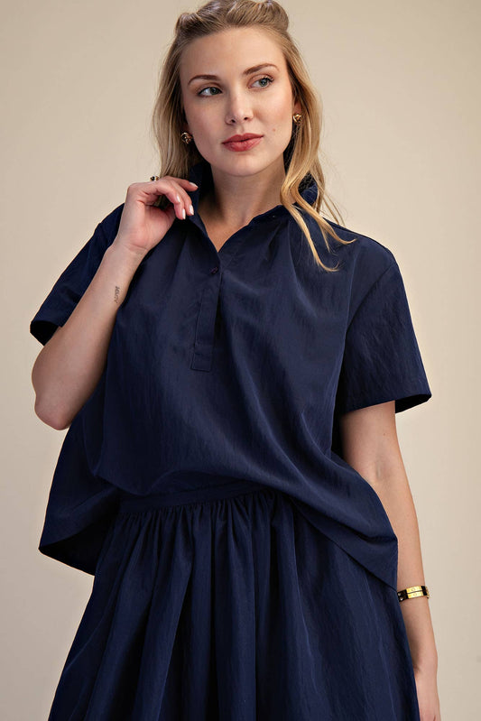 Stand Collar Short Sleeve Shirt