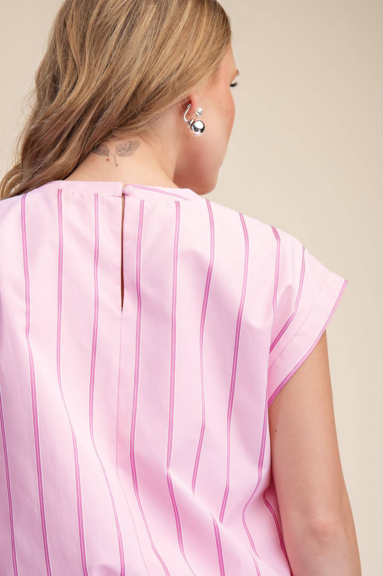 Pink Bubble Hem Stripe Crop Top Skirt Set