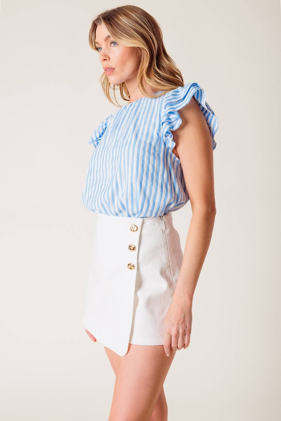White Gold Button Detail Skort