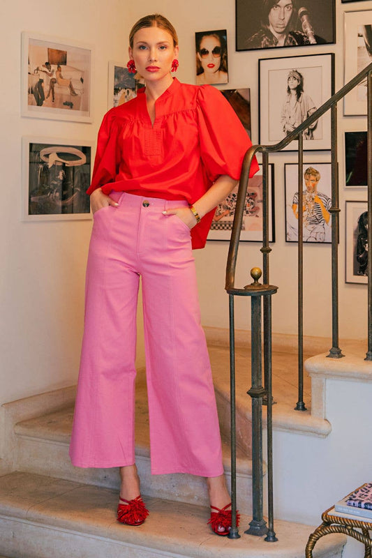 Pink High Rise Stitch Seamed Crop Pants