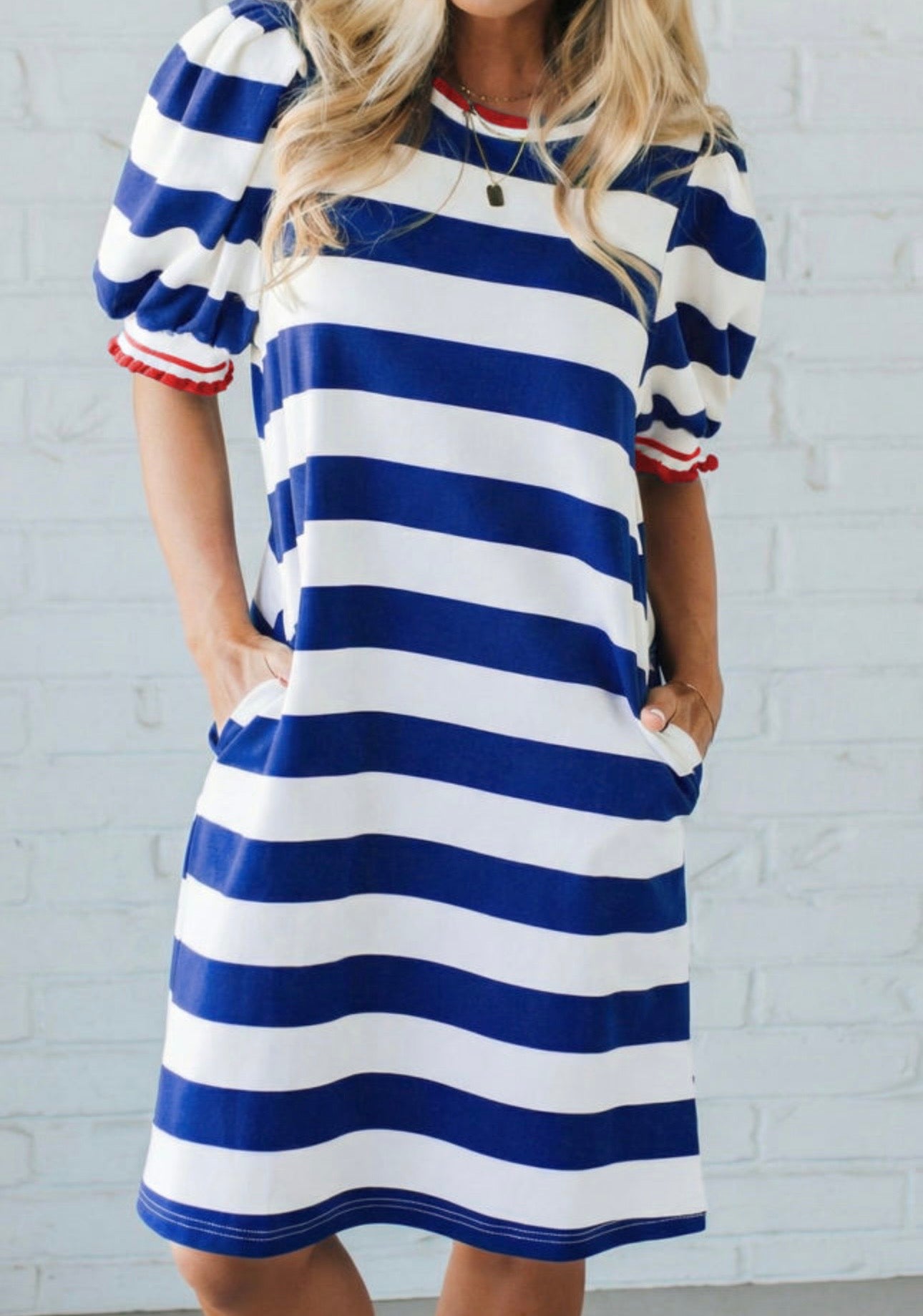 Striped Puff Sleeve Patriotic Dress
