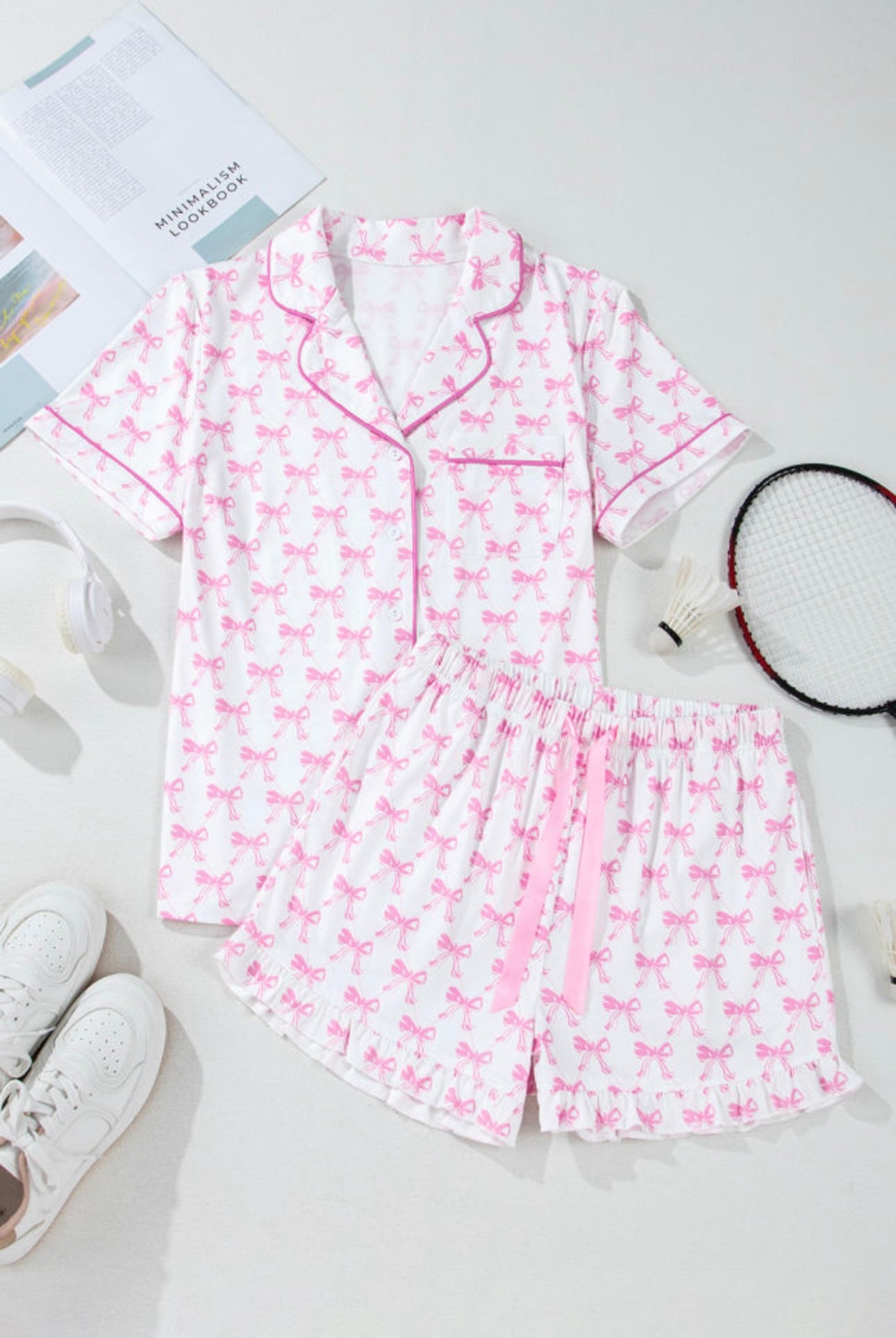 Pink Bow Soft Short Sleeve Pajama Set