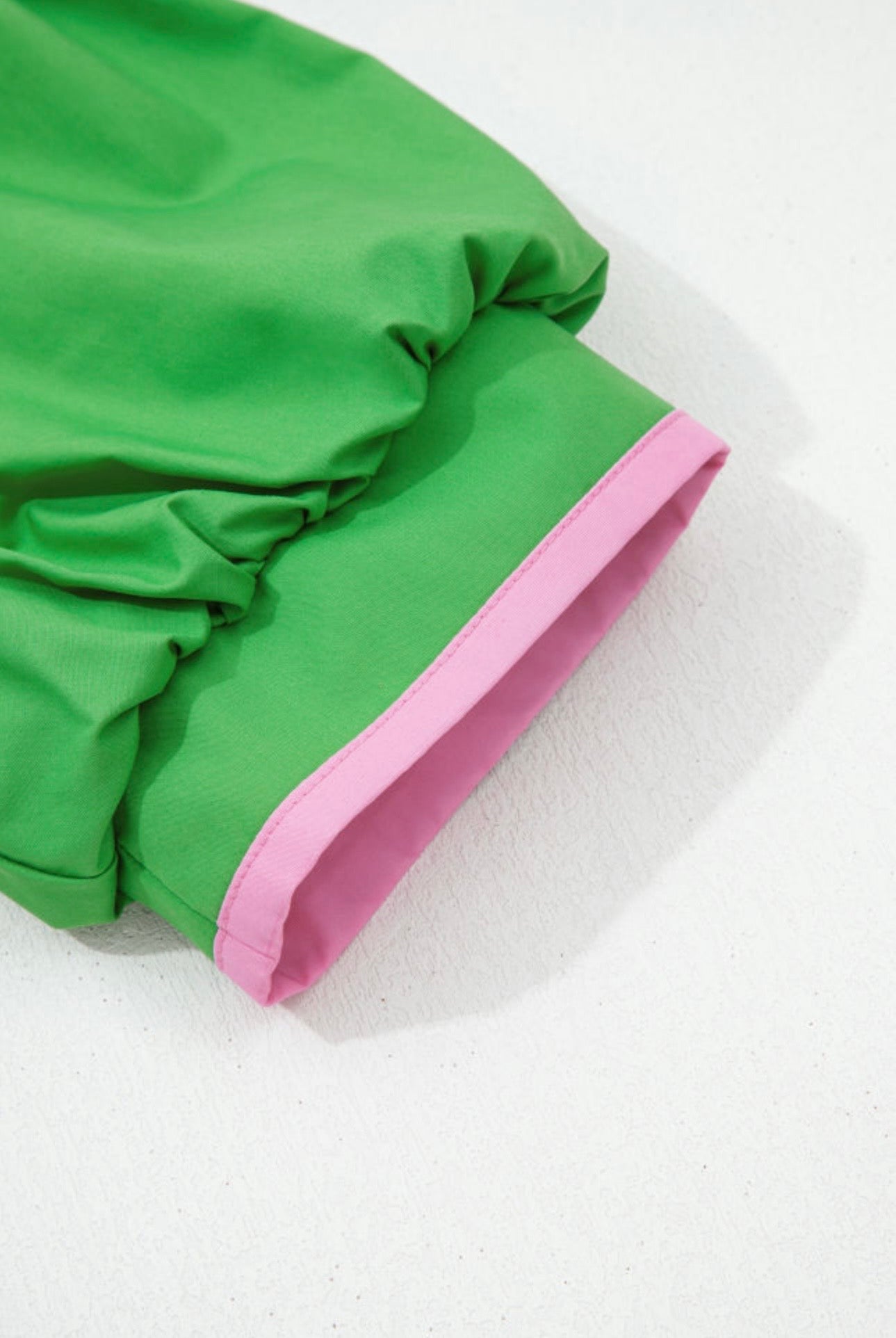 Green Puff Sleeve Pink Detail Dress