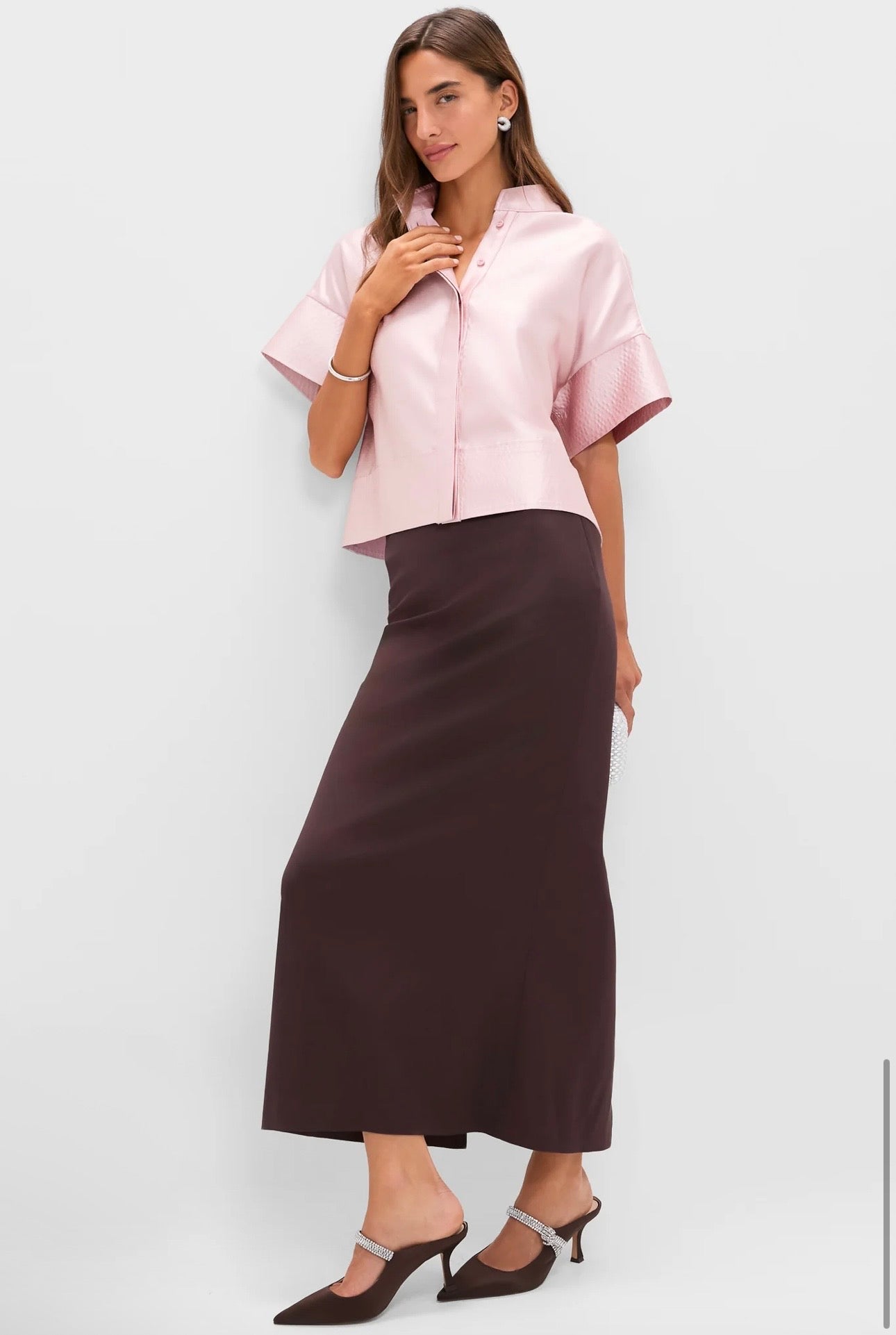 TUCKERNUCK Light Pink Dupioni Trapunto Stitch Sofia Shirt-Size XXS