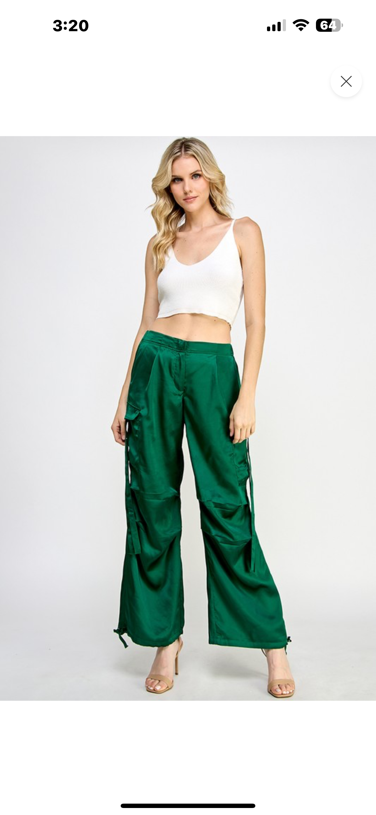 Satin Cargo Pants, Drawstring Cuff