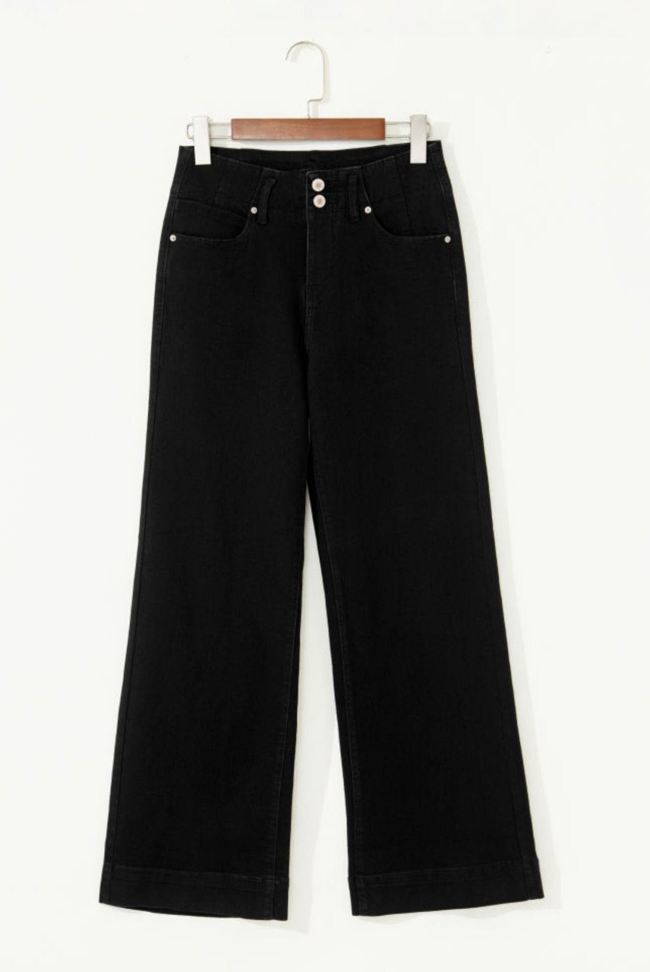 Black 2-Button High Waist Flared Jeans