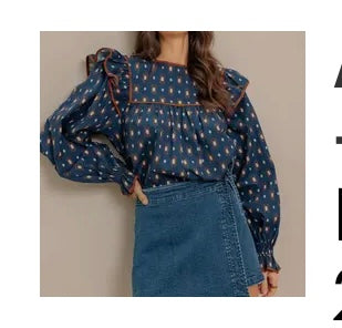 Navy Printed Woven Blouse