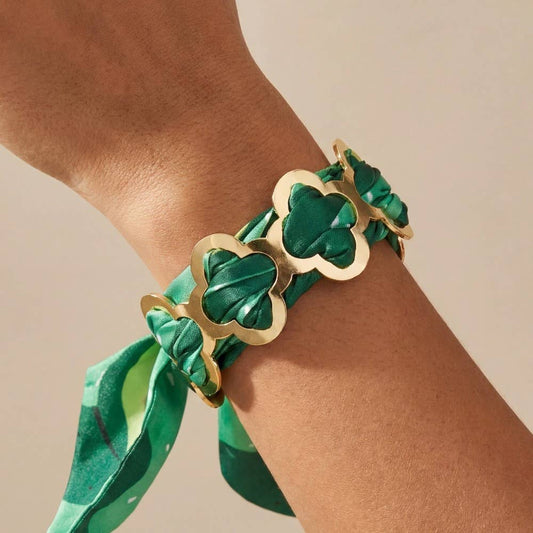 Metallic Clover And Bandana Cuff Bracelet