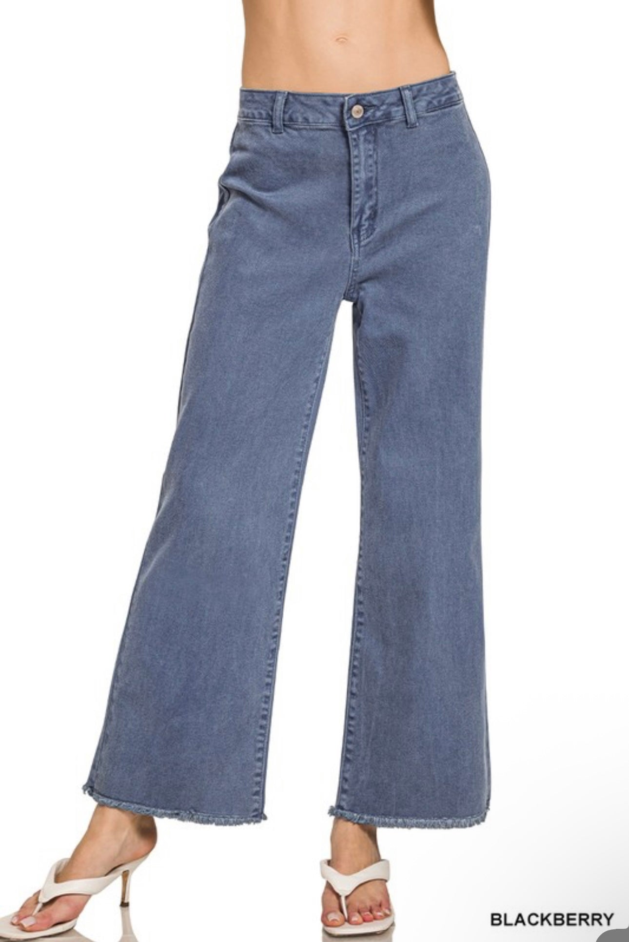 Frayed Hem Straight Wide Jeans