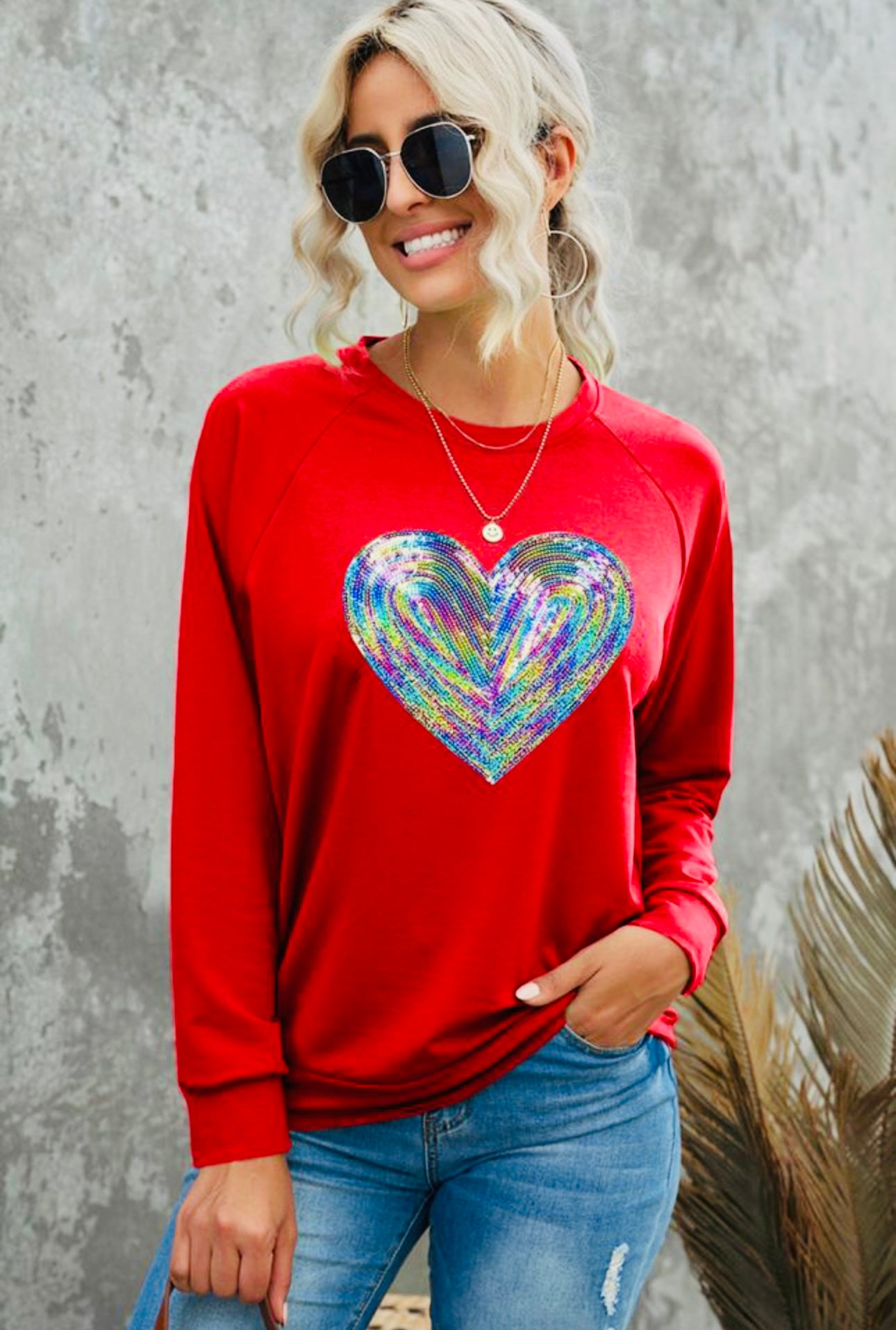 Red Sequin Heart Sweatshirt