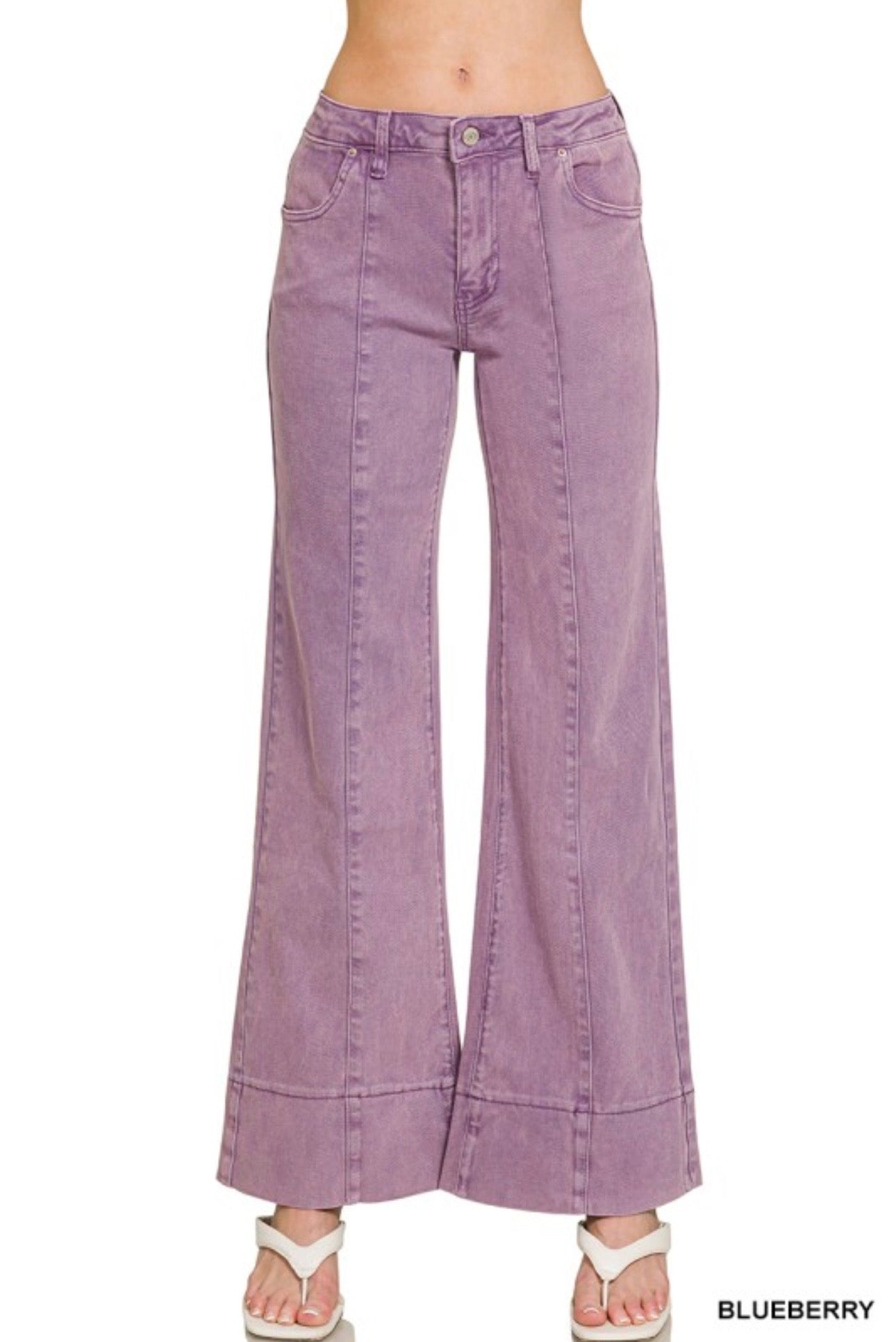 Purple Mid Rise Wide Leg Denim Pants