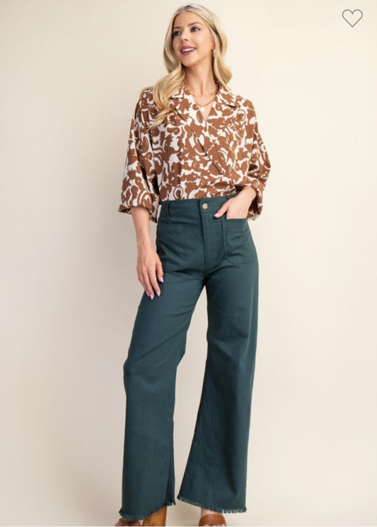 High Waisted Flared Pants with Raw Hem