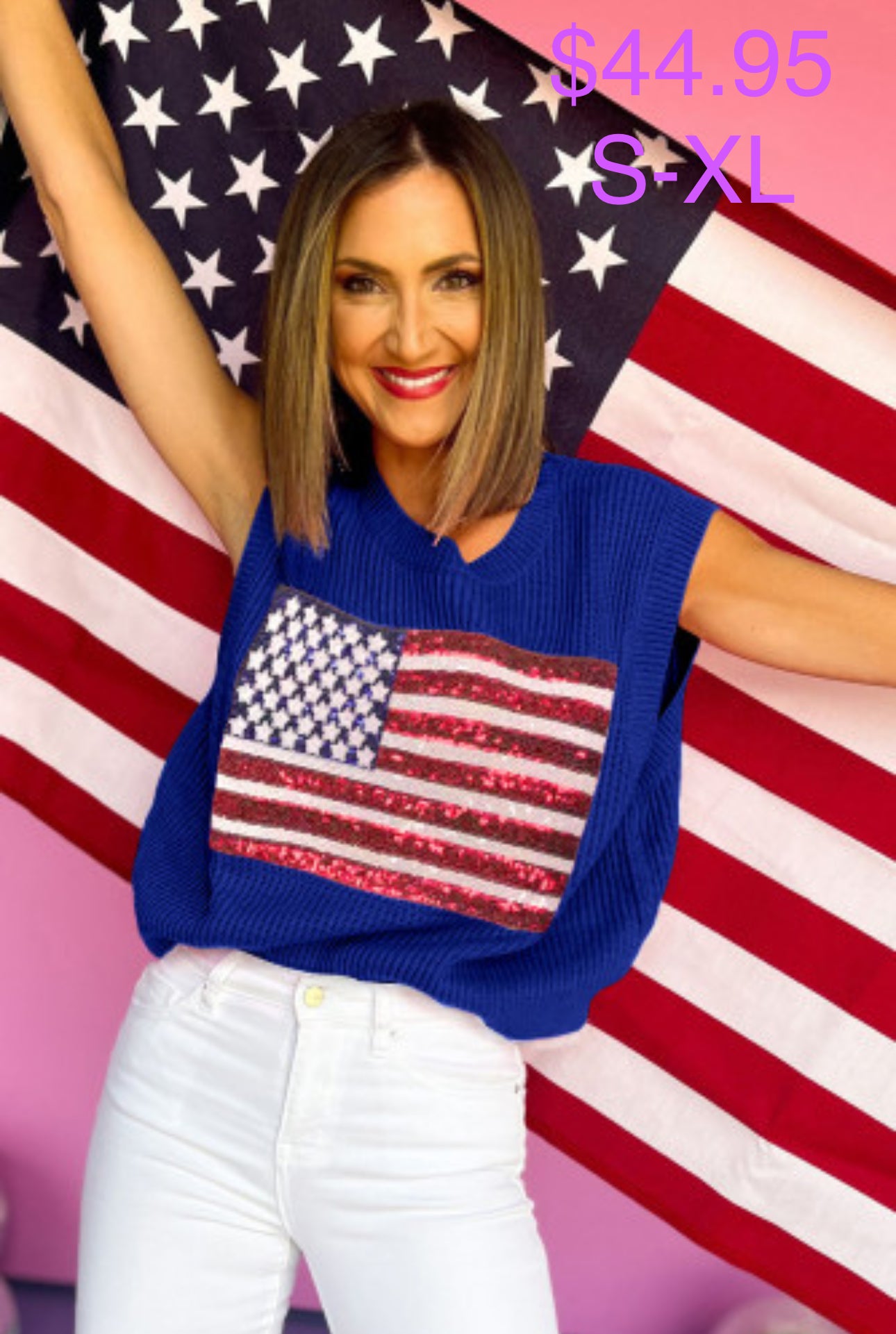 Blue Sequined American Flag Sweater