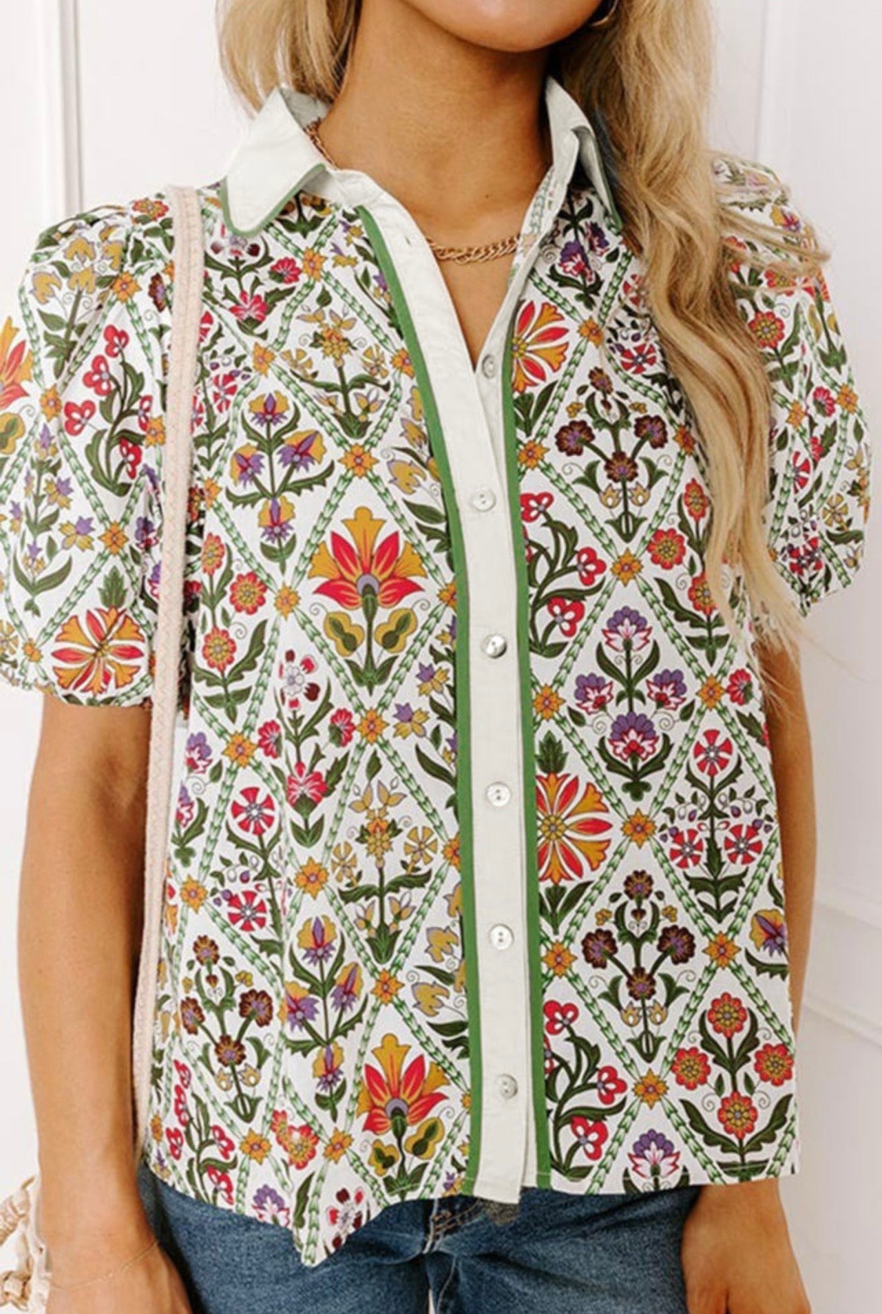 Warm Floral Puff Sleeve Top