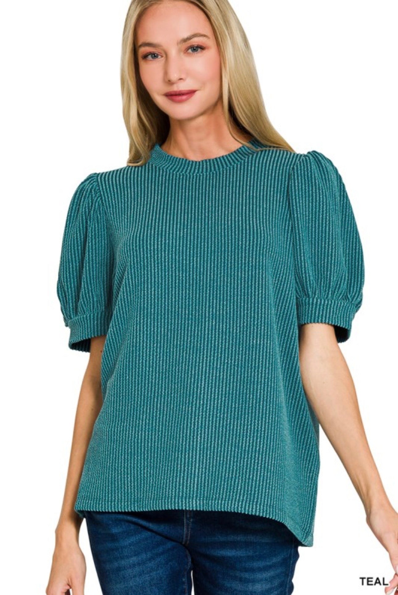 Raised Rib Puff Sleeve Top