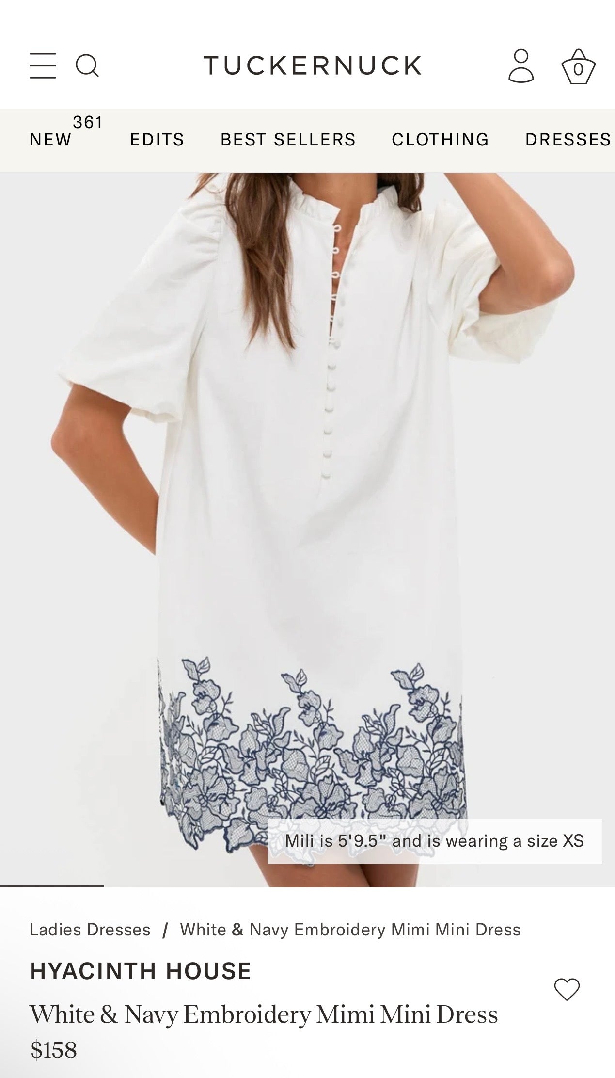 HYACINTH HOUSE White & Navy Embroidery Mimi Dress-Size Small