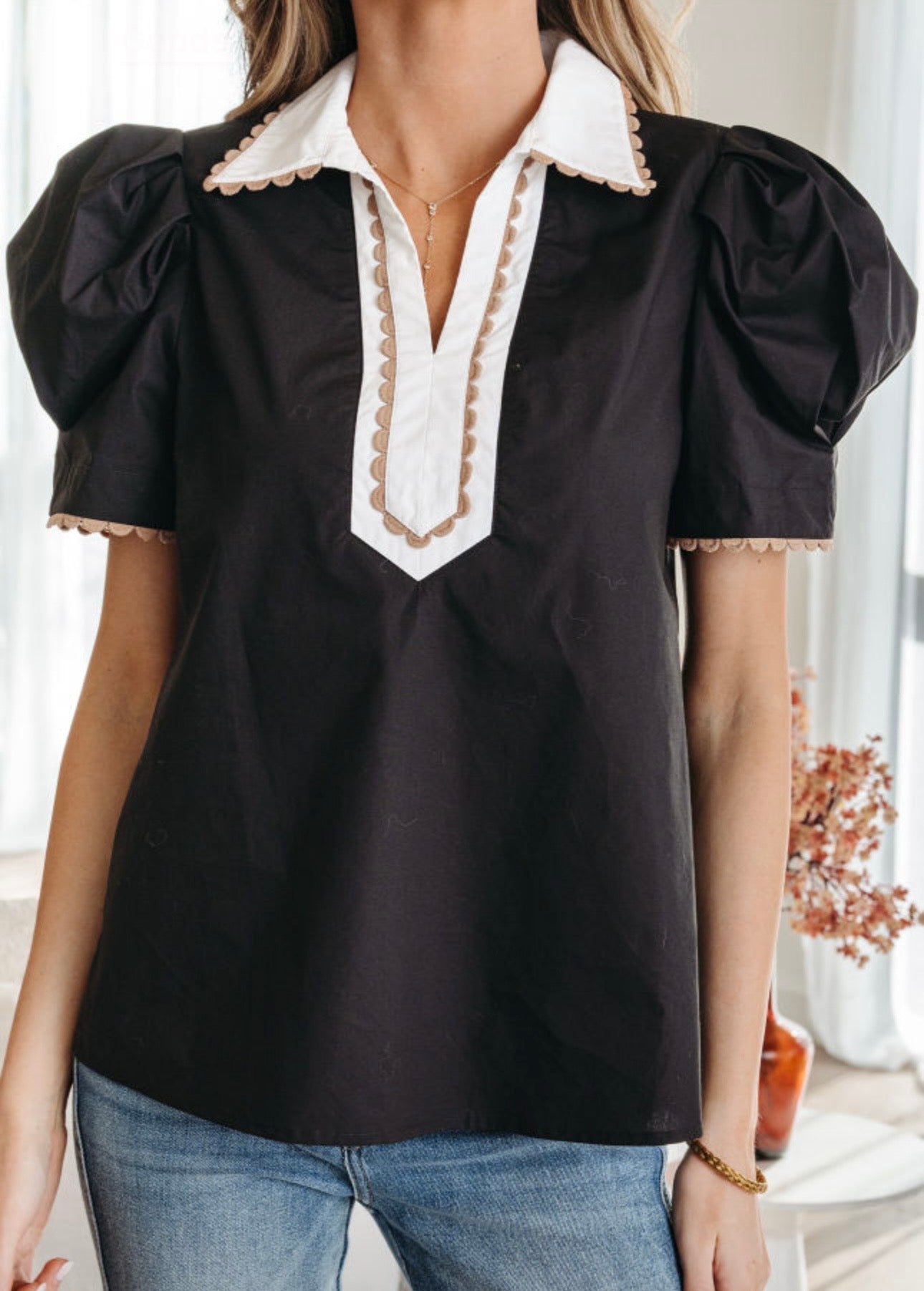 Black Ric Rac Trim Top