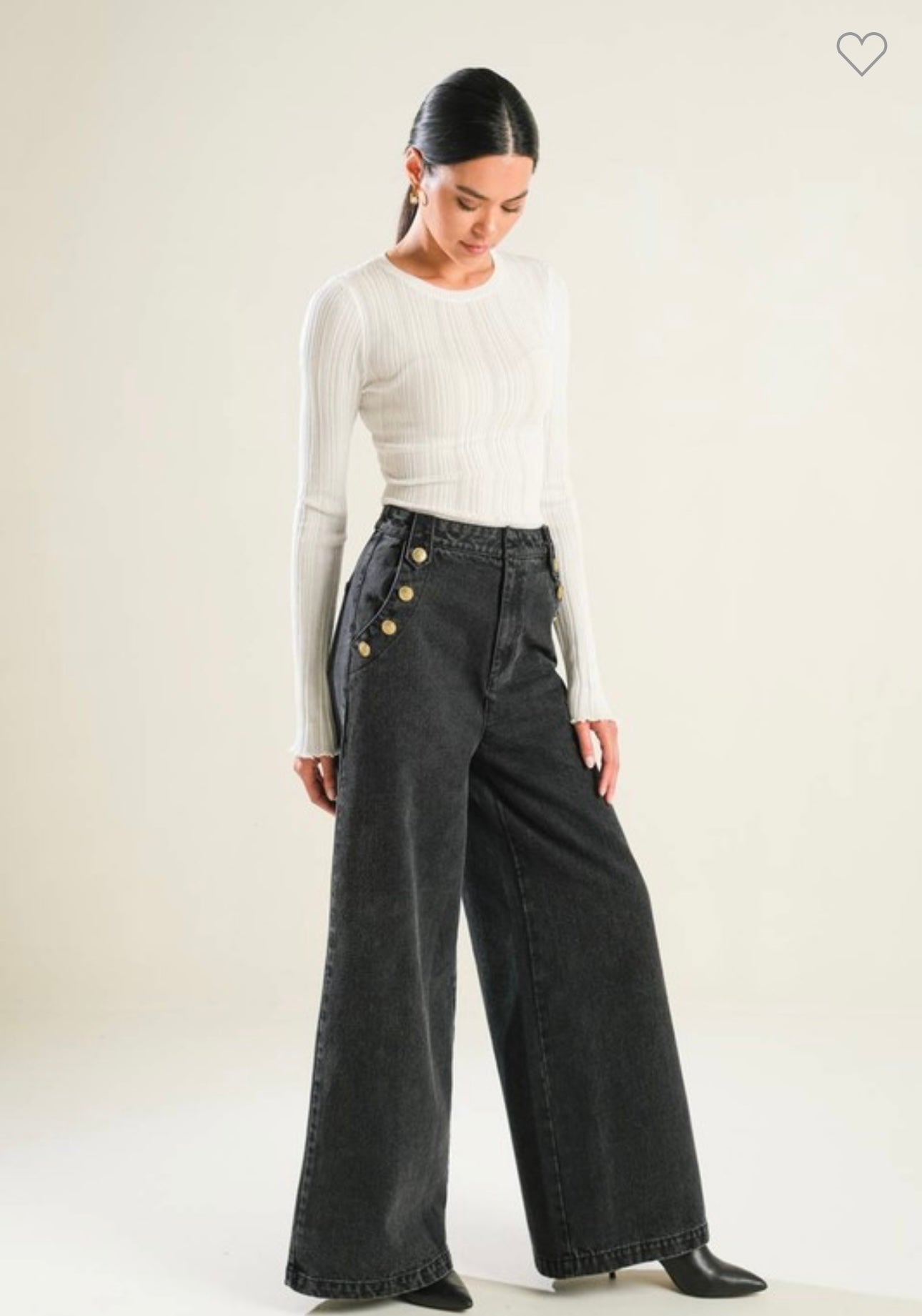 Free Market Wide Leg Jeans with Gold Accent Buttons