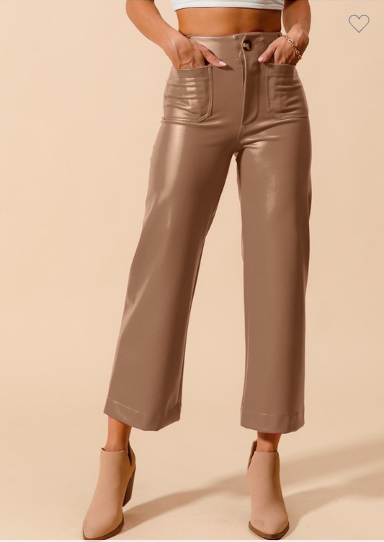 Mid Rise Faux Leather Wide Leg Bootcut Pants