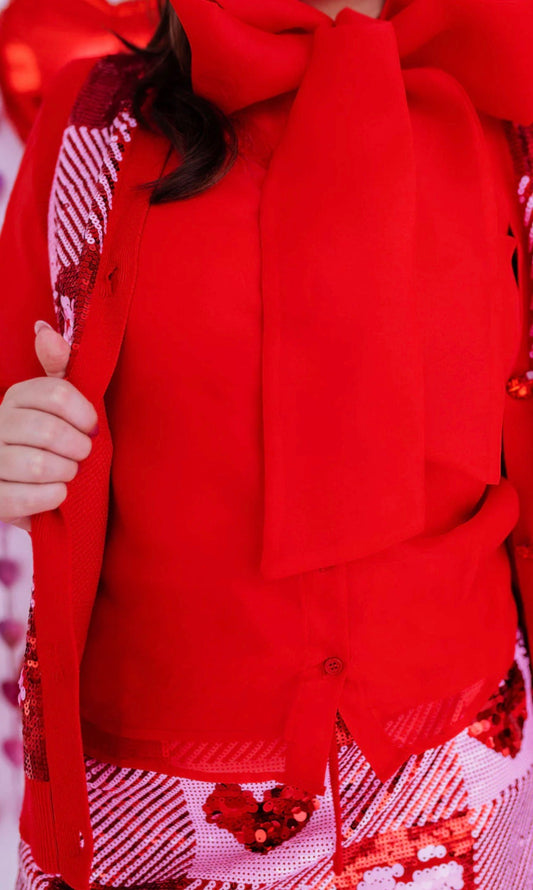 Brianna Cannon Red Button Down Blouse with Bow