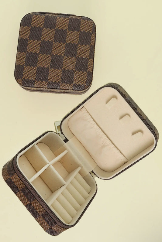 Checker Pattern Faux Leather Jewelry Box