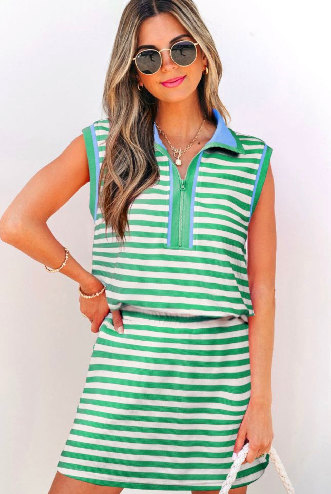Green Stripe Skort Set