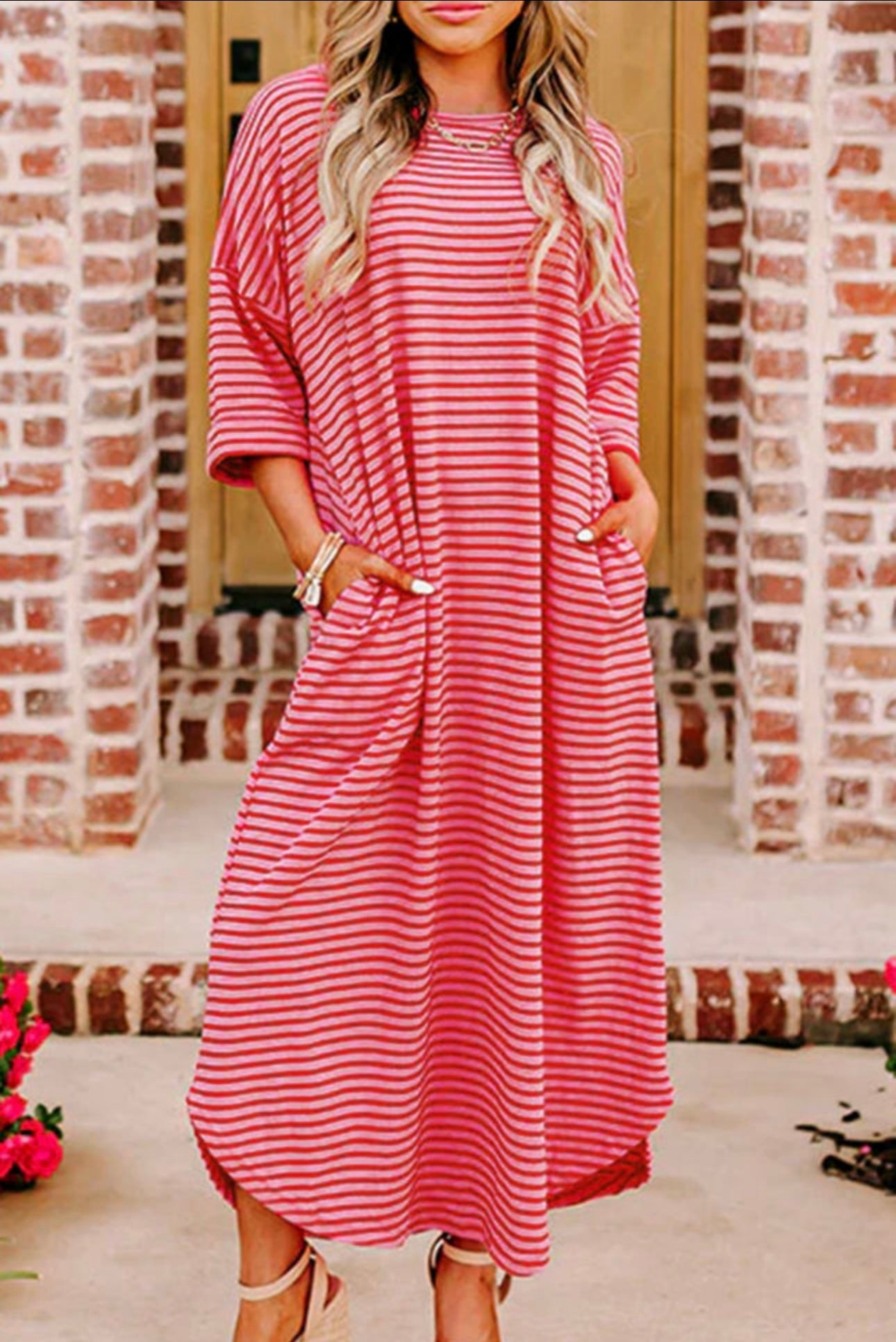 Strawberry Pink Striped Maxi Dress