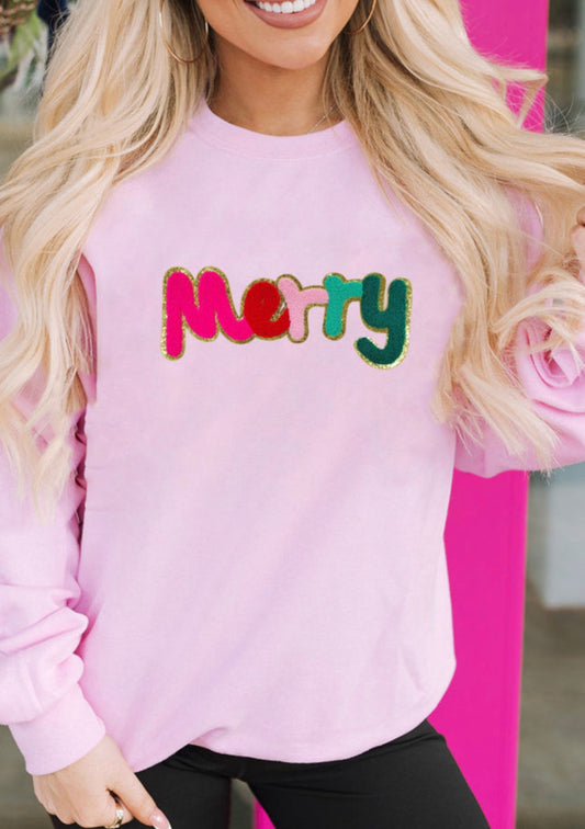 Pink Chenille Merry Graphic Sweatshirt