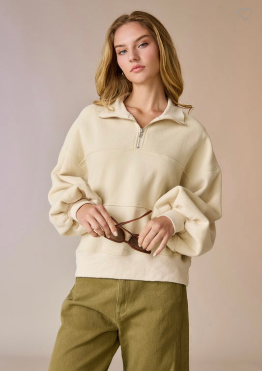 Cream Half Zip Oversized Sweatshirt