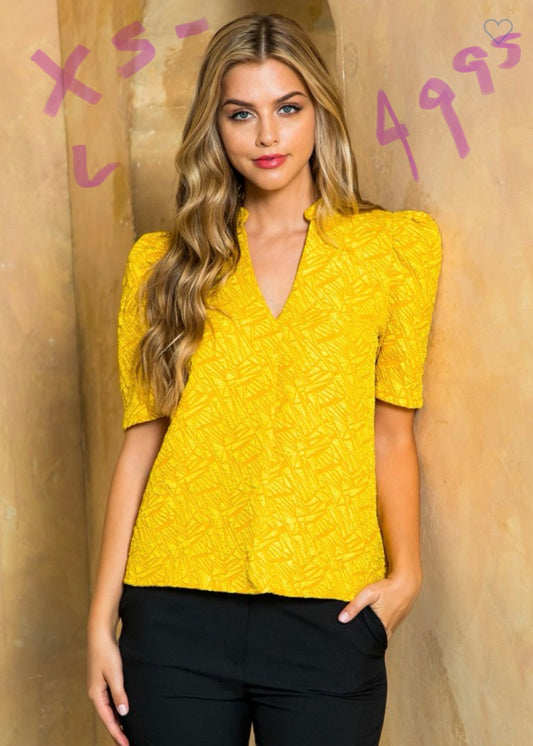 Yellow Gold Short Sleeve Textured THML Top