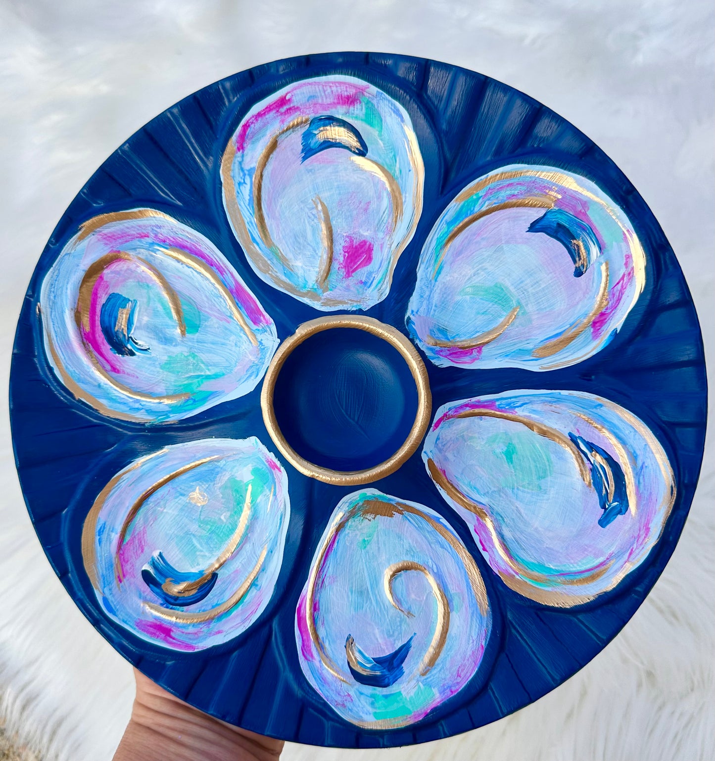 “Midnight Marsh”           Hand-Painted Gilded Oyster Plate