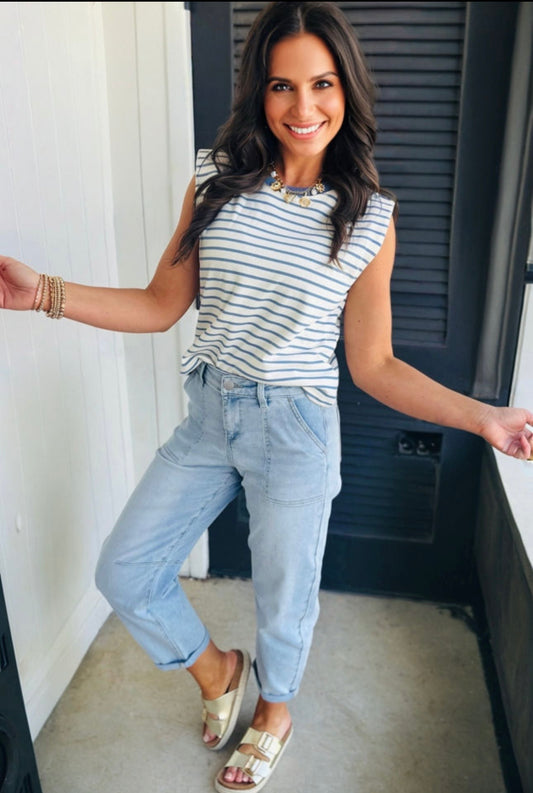 Light Blue Denim High Rise Barrel Jeans