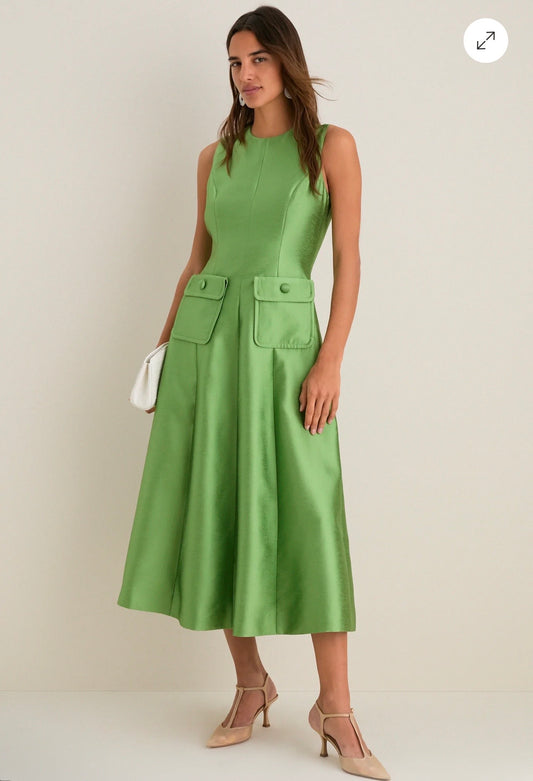 TUCKERNUCK Green Pistachio Dupioni Helene Midi Dress Size-Medium