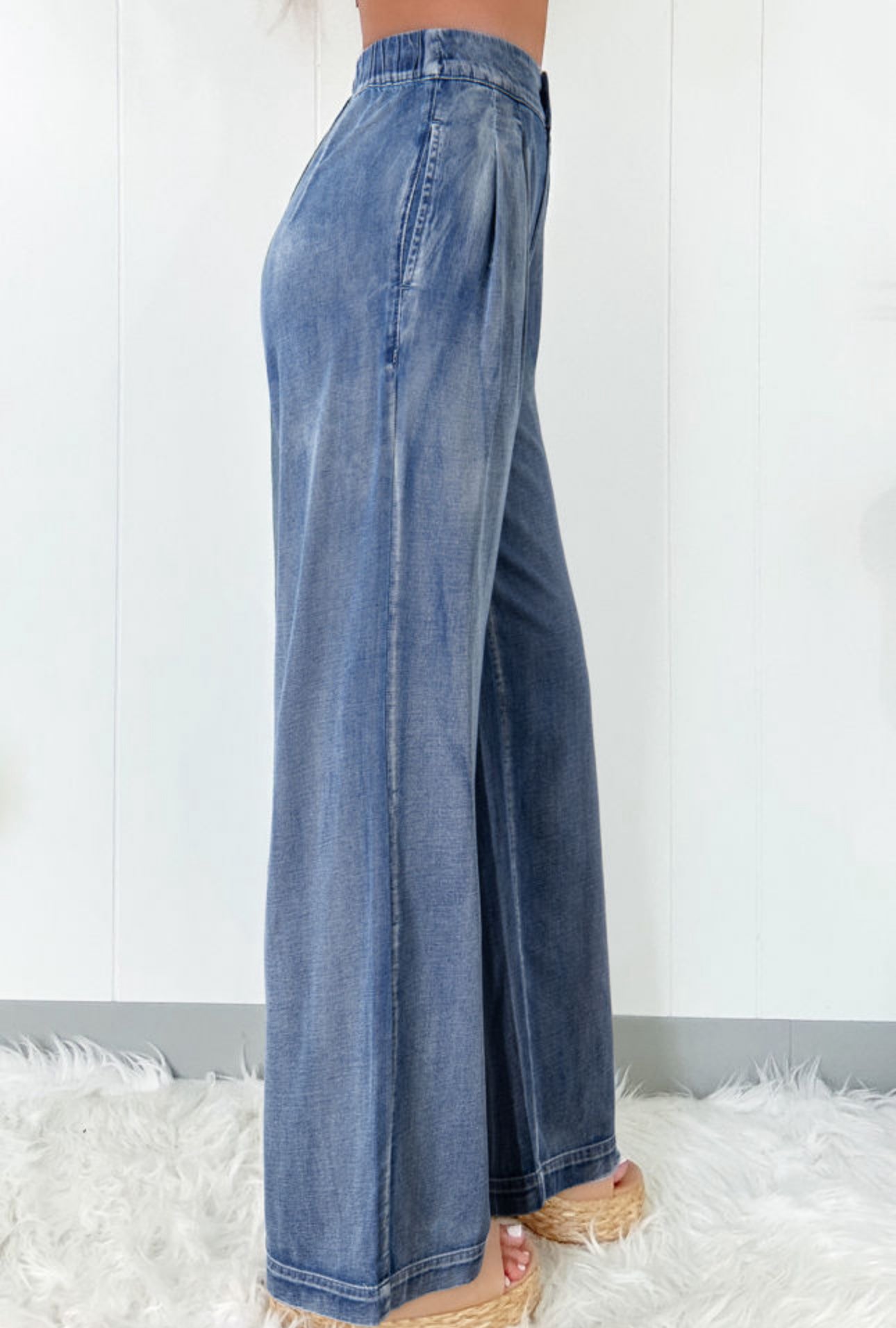 Dusky Blue Wide Leg High Waist Jeans